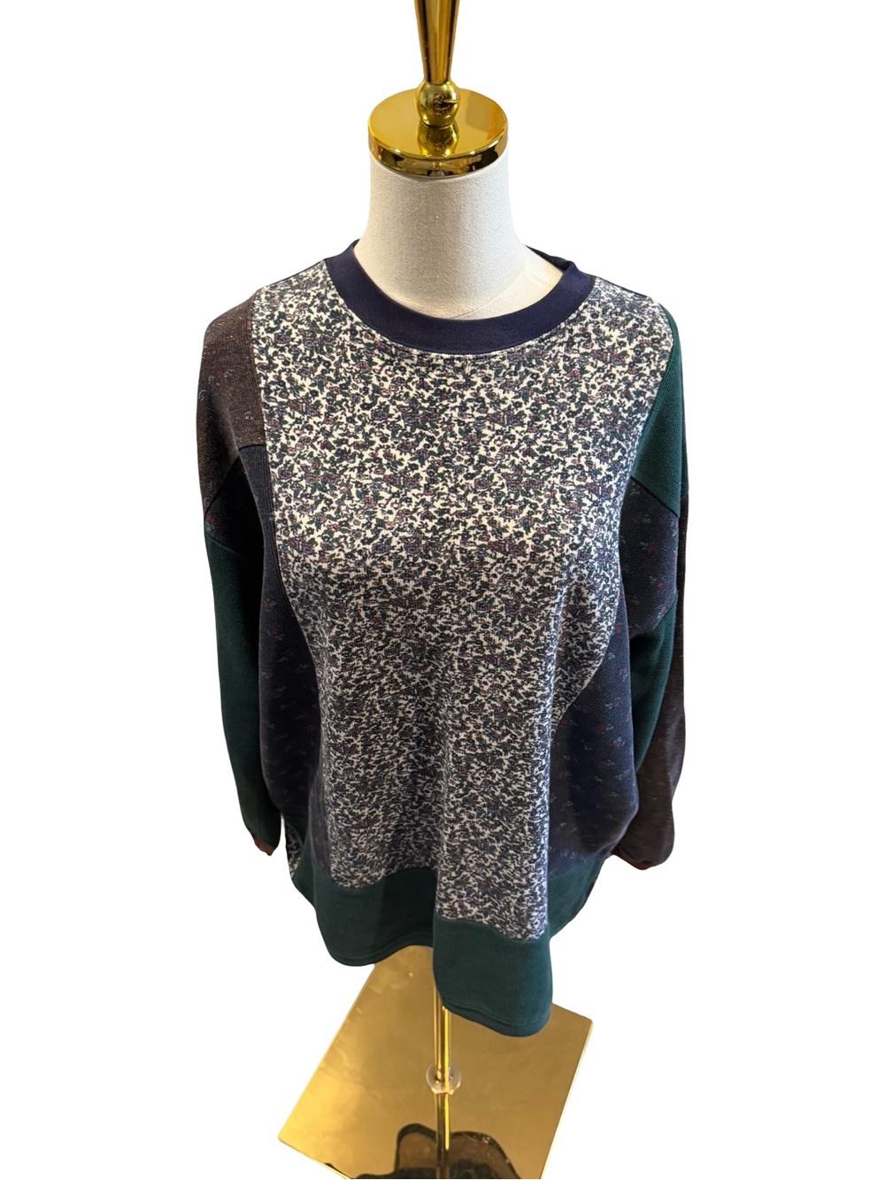 Vintage Cherokee Colorblock Crewneck Sweater in Green and Navy Speckle